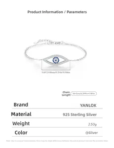 Detail of S925 sterling silver evil eye bracelet showing 16+3cm length and 2.50g weight