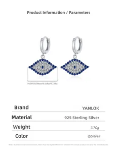 Detailed specs of S925 silver evil eye hoop earrings with blue and clear zircon stones