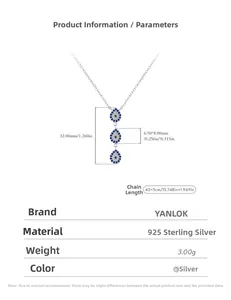 Detailed size parameters of 925 sterling silver evil eye teardrop Y-necklace with dimensions