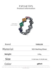 Macro shot of S925 sterling silver black finish ring with colorful clover-shaped stones