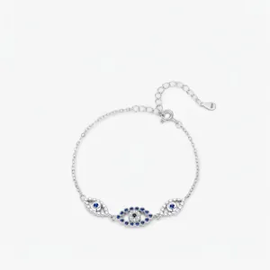 Bracelet Mauvais Œil en Argent Sterling 925 Pour Femmes Minimaliste Incrusté de Strass Breloque Œil Évidé Bijoux