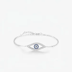 925 Sterling Silver Evil Eye Bracelet For Women Elegant Rhinestone Inlaid Chain Bracelet Adjustable Fashion Jewelry Gift