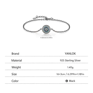 Bracelet en argent 925 noirci avec pendentif œil protecteur et pierres turquoise