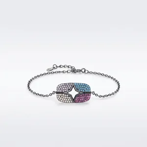 S925 Sterling Silver Gothic Punk Bracelet Women Star Charm Multi-color Zirconia Black Gold Plated Jewelry Hand Gift