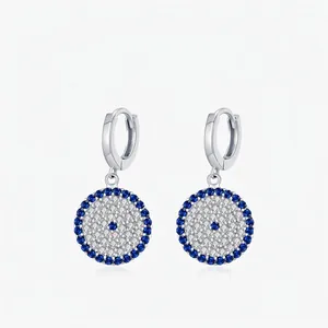 925 Sterling Silver Evil Eye Hoop Earrings With Blue White Zirconia Geometric Circle Dangle Earrings For Women Jewelry Gift