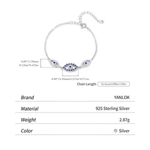 Bracelet œil minimaliste en argent sterling S925 avec zircons bleus pour femmes