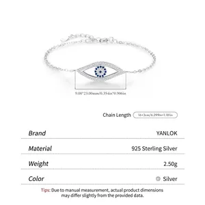 Minimalist S925 sterling silver evil eye bracelet with blue zircon and adjustable chain