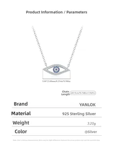Detail view of 925 silver Evil Eye pendant with blue and white stones, size 9x23mm