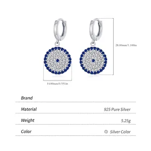 925 Sterling Silver Evil Eye Earrings featuring blue and white geometric circular crystals