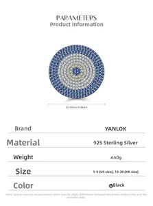 Detail of S925 silver evil eye ring showing 22mm diameter size and 4.60g weight