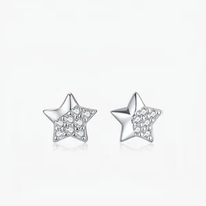 925 Sterling Silver Asymmetric Star Stud Earrings Niche Design Sparkly Zirconia Five Pointed Star Earrings For Women Jewelry