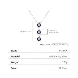 S925 sterling silver Y-shaped drop necklace with blue and white evil eye pendants