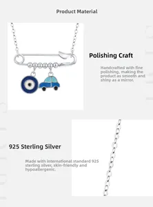Détail du collier épingle à nourrice en argent S925 avec pendentifs œil et voiture