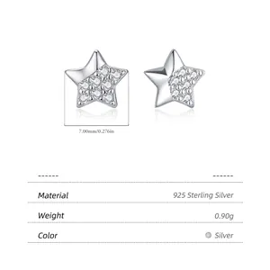 Asymmetric S925 sterling silver star stud earrings with micro-pave cubic zirconia