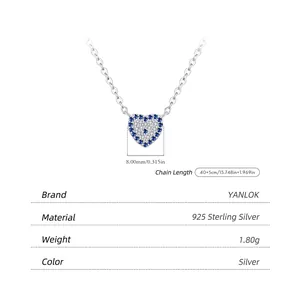 S925 sterling silver heart necklace with blue and white pavé cubic zirconia accents