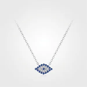 Collier Œil Maléfique en Argent Sterling 925 pour Femme Pendentif Incrusté de Zircone Bleue Chaîne Élégante Bijoux Mode Cadeau