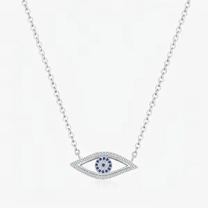 925 Sterling Silver Evil Eye Pendant Necklace For Women Elegant Blue White Rhinestone Inlaid Clavicle Chain Jewelry Gift