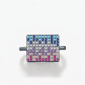 925 Sterling Silver Ring For Women Rectangular Design Colorful Cubic Zirconia Pave Black Gold Plated Fashion Jewelry Gift