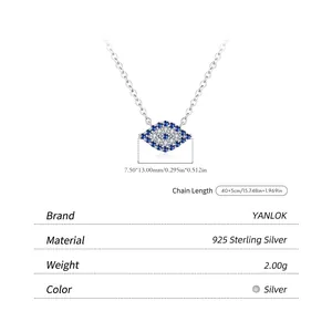 Collier en argent sterling 925 avec pendentif œil bleu et chaîne ajustable de 45 cm