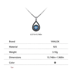 S925 sterling silver cartoon ghost necklace with evil eye pendant and black micro-inlaid stones