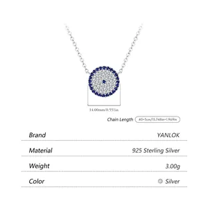 Vintage S925 sterling silver evil eye necklace with blue and white zircon pendant