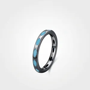 Anello Aperto in Argento Sterling 925 Vintage Minimalista Placcato Nero Donna Pietra Sintetica Blu Marquise Gioielli Geometrici