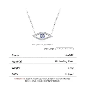 S925 sterling silver evil eye necklace with blue zircon and product specifications