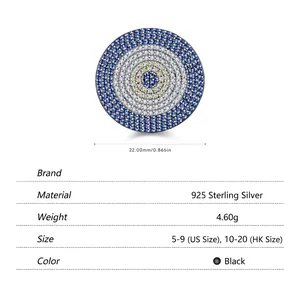 Luxury 925 sterling silver evil eye ring with blue turquoise and pavé cubic zirconia
