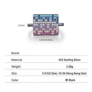 925 Sterling silver ring with black plating and colorful rectangle zircon stones