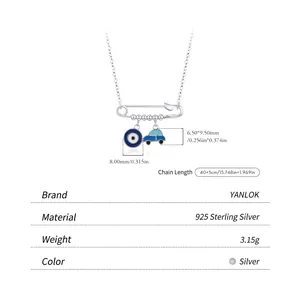Collier trombone en argent 925 avec pendentifs oeil maléfique et petite voiture