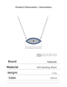 Spécifications détaillées du collier œil bleu en argent S925 avec pendentif de 8x18mm