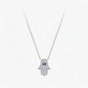 Hamsa Hand Evil Eye Pendant Necklace 925 Sterling Silver Iced Out Zirconia Protection Amulet Chain For Women Jewelry Gift