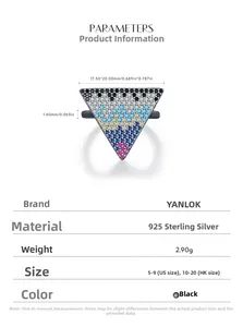 Detail view of S925 silver inverted triangle ring featuring colorful pave zircons