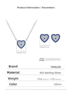 Spécifications du set collier et boucles d'oreilles cœur en argent 925 massif