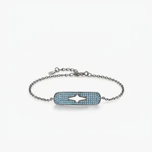 925 Sterling Silver Hollow Star Bracelet For Women Black Gun Plated Blue Artificial Stone Inlaid Star Charm Link Bracelet Jewelry Gift
