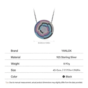 Collier bouclier rétro pixel en argent 925 avec pavé de zircons multicolores