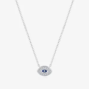 Collier Mauvais Œil en Argent Sterling 925 pour Femme Pendentif Zirconia Émail Bleu Chaîne de Clavicule Bijoux Cadeau