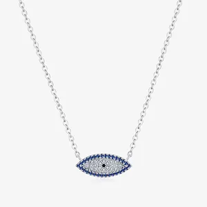 Collier Pendentif Mauvais Œil en Argent Sterling 925 pour Femme avec Zirconia Bleu Incrusté Bijoux Choker Vintage Français de Luxe