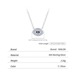 Collier élégant en argent 925 avec œil porte-bonheur bleu et pavé de zircons brillants