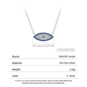 Collier mauvais oeil bleu en argent sterling S925 avec dimensions et détails
