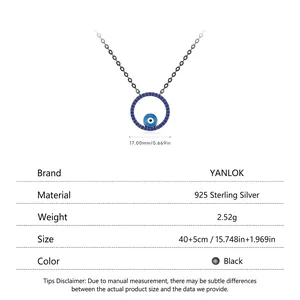 Collier en argent S925 avec pendentif œil maléfique bleu, longueur 40+5 cm