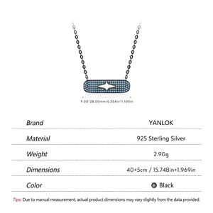 S925 sterling silver black oval necklace with hollow star pendant and blue zircon