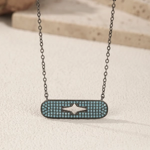 S925 sterling silver necklace featuring a hollow star pendant in gunmetal finish