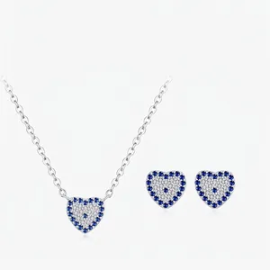 Parure Bijoux Cœur Œil en Argent Sterling 925 Collier Boucles d'Oreilles Zirconia Élégante Parure Bijoux Femme