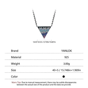 Retro S925 sterling silver colorful inverted triangle pixelated pendant necklace