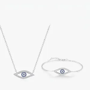 Parure de Bijoux Mauvais Œil en Argent Sterling 925 pour Femmes Pendentif Œil Creux Zirconia Collier Bracelet Ajustable Cadeau