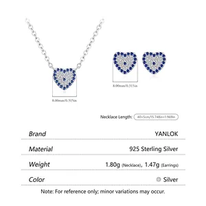 Parure de bijoux cœur en argent S925 avec collier et boucles d'oreilles en zircon
