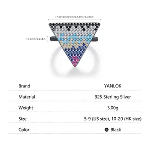 S925 sterling silver inverted triangle ring with colorful pavé micro-inlaid stones