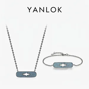 S925 Sterlingsilber Sternschliff Halskette Armband Set Mit Blau Zirkonia Vintage Punk Stern Schlüsselbeinkette Damen Schmuck