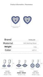 Tableau de paramètres pour boucles d'oreilles œil maléfique en argent 925 et zircons bleus